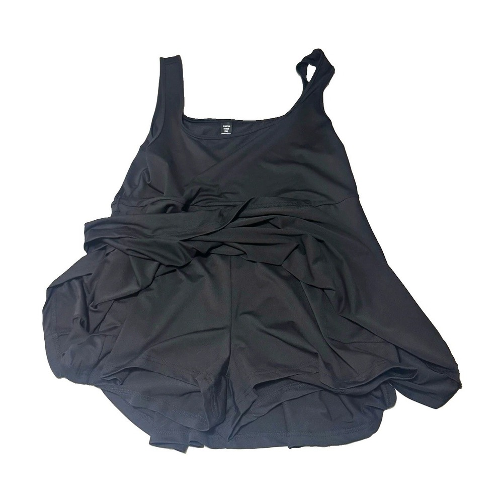SHEIN Curve Swimdress One-Piece 2XL Black Lined Stretch Wide Strap Cup D